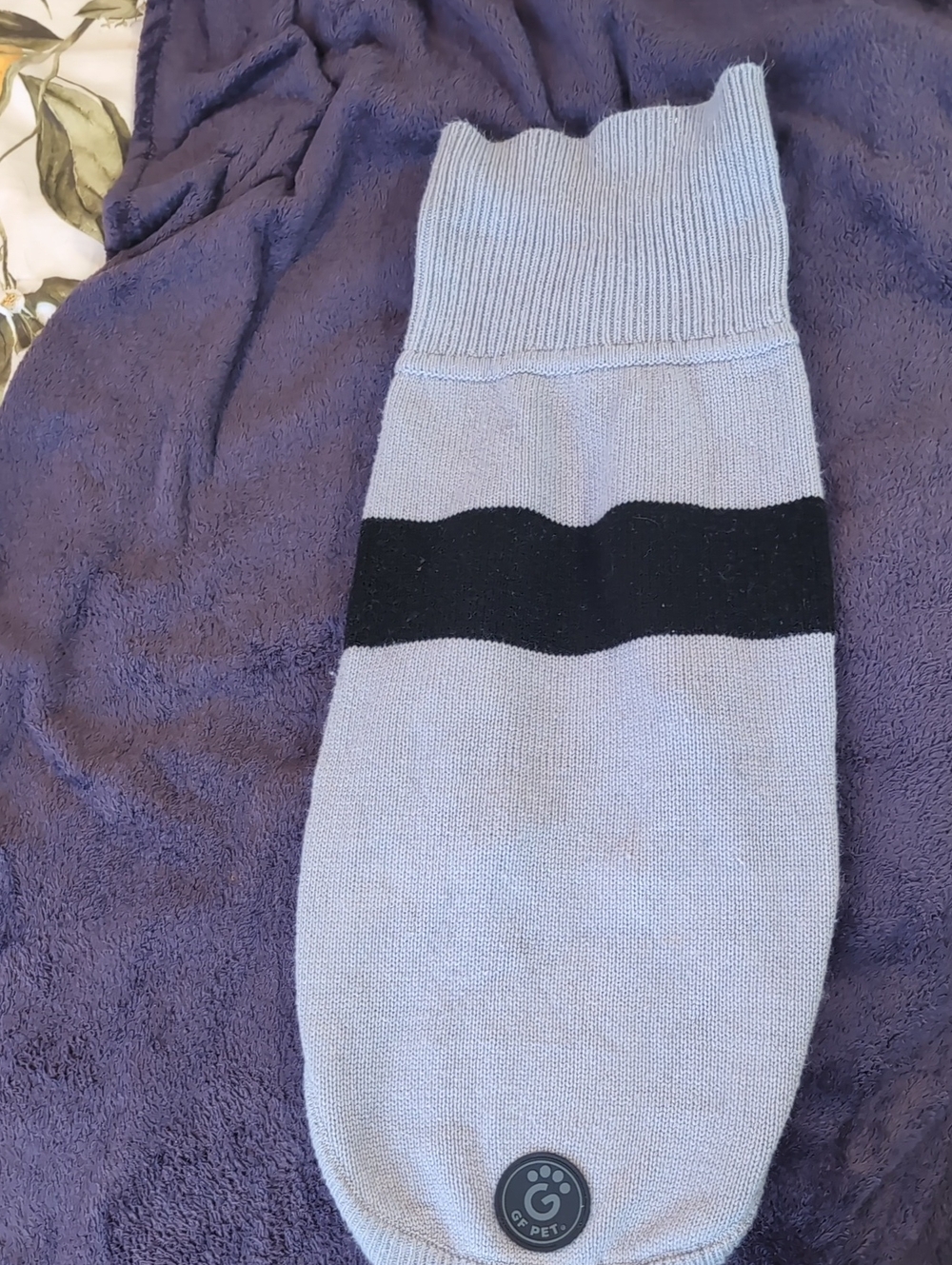 Light Purple Dog Jumper With Black Stripe.